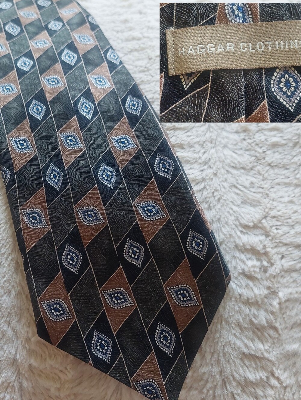 Haggar Men’s Black Brown Patterned Silk Tie